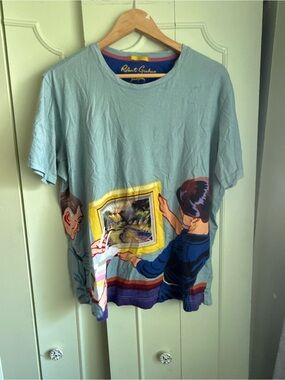 Robert Graham Light Blue Short Sleeve Graphic Tee with Yellow & Navy Accents
